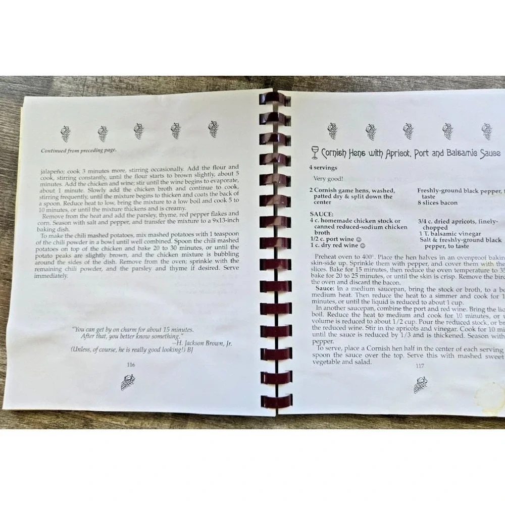W I N O S Cook With Wine Recipe Book by Bonnie Jesseph Spiral Bound